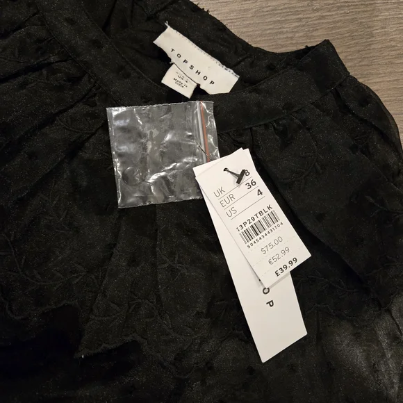 NWT - Topshop Black Sheer Lace Blouse - Picture 5 of 7